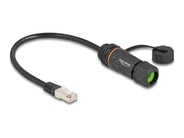 DeLock Kabel RJ45 vidlice - RJ45 zásuvka vodotěsný / Síťový kabel / Cat6a / S/UTP / IP68 / 0,25 m (88147)