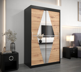 Šatní skříň Abi Bo Barva korpusu: Černá, Rozměry: 120 cm, Dveře: Dub artisan