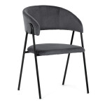 Židle jidelní, šedá látka, černá kovová noha