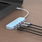 J5Create USB-C Hub 4v1 azurová / USB hub / USB 3.2 Gen 1 / 4 porty / recyklovaný plast (JCH345EC-N)