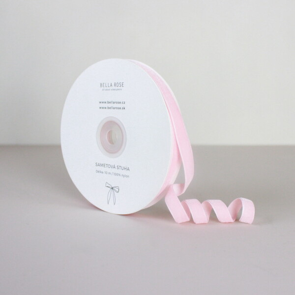 Bella Rose Sametová stuha 1 cm – Salmon (10 m), růžová barva, textil