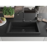 MEXEN/S - Elix granitový dřez 1-miska 800 x 500 mm, černá/stříbrná metalik, sifon černá 6527801005-73-B