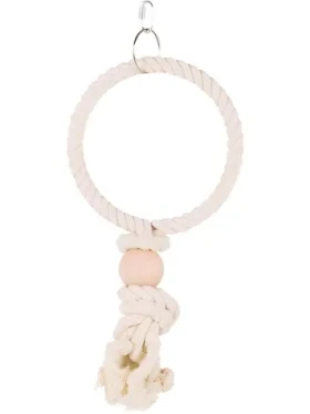 TRIXIE Závěsný bavlněný kruh s dřevěnou koulí 16 cm / Hračka pro ptáky / přírodní materiály