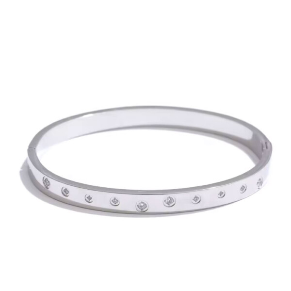 Pevný bangle náramek Delia - chirurgická ocel, Stříbrná