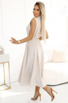 596-1 Elegantní midi košilka se zlatými knoflíky a páskem - BEACH UNI