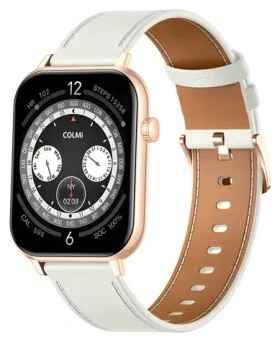 COLMi C28 zlatá, bílý kožený řemínek / Chytré hodinky / AMOLED 1,93palce / Bluetooth volání / IP6X (C28-white leather)