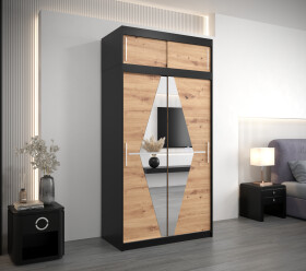 Šatní skříň Abi Bo s nástavcem Barva korpusu: Černá, Rozměry: 120 cm, Dveře: Dub artisan