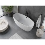 MEXEN/S - Olea volně stojící vana vzor 170 x 80, bílá, sifon a přepad černá 52821708000-70