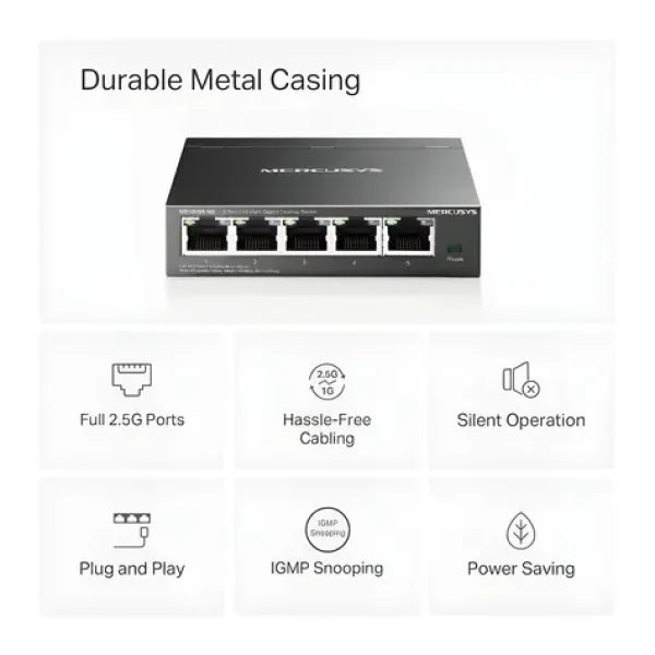 Mercusys MS105GS-M2 / 5-portový switch / 2,5 Gbps / Desktop / kovové tělo / bez ventilátoru (MS105GS-M2)