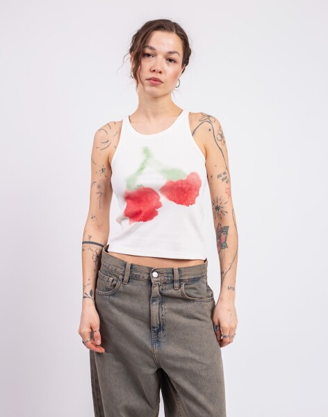 Thinking MU Blurry Cherry Harriet Top WHITE M