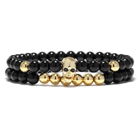 Pánský dvojitý náramek Gold Skull - lebka, Barevná/více barev 18 cm