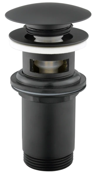 JB Sanitary Umyvadlová výpusť 5/4" s přepadem, velká zátka, ČERNÉ provedení VK08