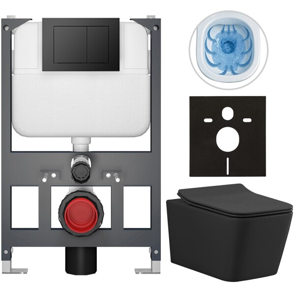 CERANO - Kompletní WC set Basic/Forte - černá matná - WC tlačítko Maxio/Černá - závěsné - nízký modul - předstěnová instalace - 51x36 CER-8050BD86399