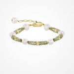 Náramek ozdoben Olivínem a sladkovodními perlami, Zlatá 16 cm + 5 cm (prodloužení)
