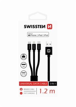 Swissten kabel Textile 3in1mFi 1,2m, černá