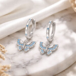 Stříbrné náušnice Motýl s modrými zirkony - stříbro 925/1000, Modrá