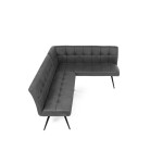 Lavice rohová, šedá látka v dekoru broušené kůže, černý kov