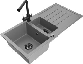 MEXEN - Andres granitový dřez s odkapávačem včetně baterie Duero, šedá 6515-71-671600-70-B