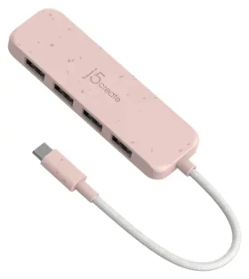 J5Create Eco-Friendly USB-C Hub růžová / USB-C hub / 4x USB-A / USB 3.2 Gen 2 / recyklovaný plast (JCH341ER-N)