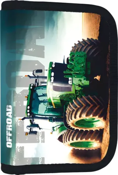 OXYBAG Školní penál jednopatrový Traktor / Školní penál / 2 chlopně / 25 gumových poutek / fólie na rozvrh hodin (8-34026)