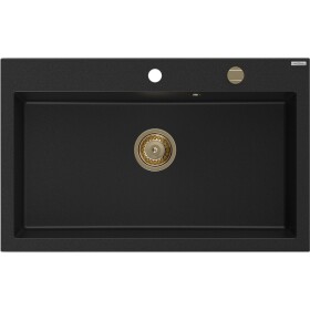 MEXEN/S - Elix granitový dřez 1-miska 800 x 500 mm, černá, sifon zlatá 6527801005-77-G
