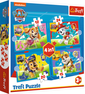 Puzzle 4v1 Štěňata v běhu Tlapková patrola/Paw Patrol 28,5x20,5cm v krabici 28x28x6cm