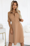 286-8 SANDY Košilové halenkové šaty s páskem - MOCHA MOUSSE S