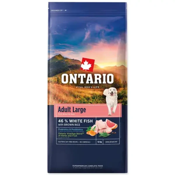 Ontario Adult Large Fish Brown Rice 12kg / Granule pro dospělé psy (214-13130)