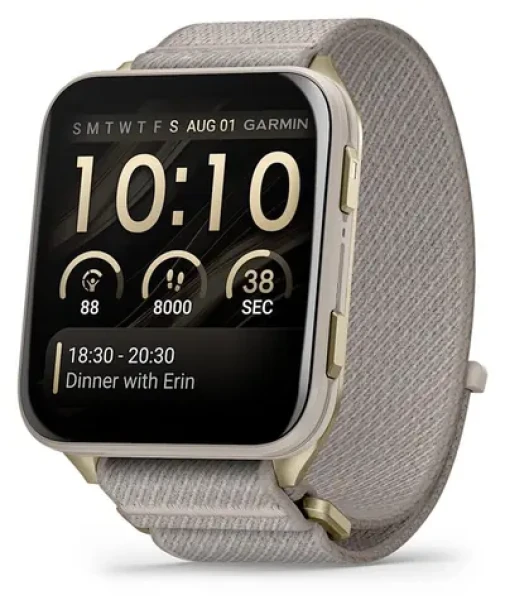 Garmin Venu X1 zlatá, šedý řemínek / Chytré hodinky / GPS / 2" AMOLED / BT / Wi-Fi / NFC / 5 ATM (010-02980-09)