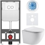 CERANO Podomítkový WC set Cesso - bílá lesklá - tlačítko Basic/Dualo, bílé - závěsné - předstěnová instalace/sádrokarton - 49x36 cm - 8050BD85928