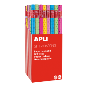APLI balicí dárkový papír v roli Party, 70 cm x 2 m, mix 5 vzorů - 55ks
