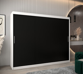 Šatní skříň Abi T0 s posuvnými dveřmi Barva korpusu: Bílá, Rozměry: 250 cm, Dveře: Černá
