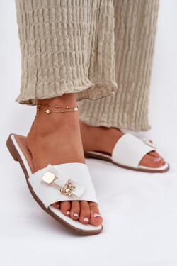 Dámské Pantofle Na Plochém Podpatku S Mašlí Bílé Sallariela 36