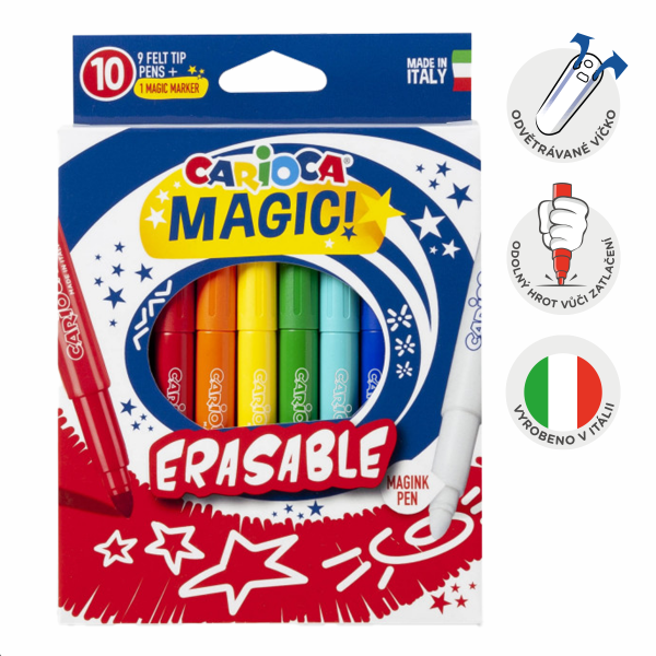 Carioca magické fixy - smazatelné, 10 ks, mix barev