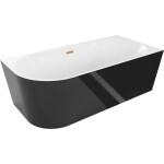 MEXEN/S - Mia volně stojící rohová vana pravá 160 x 80, bílá/černá, sifon a přepad měď kartáčovaná 52691608075P-65