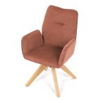 Židle jídelní s područkami, oranžová voděodpudivá látka, dubové nohy, otočná 360°