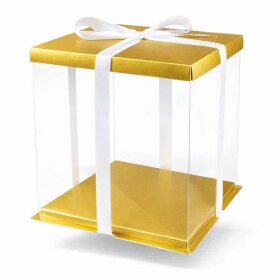 Cake Star Cake Star 4Cake Plastový hranatý box na dorty zlatý bez stuhy (33 x 33 x 40 cm)