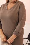 Dámské šaty Plus Size máslové s výstřihem do V a rukávem fango UNI