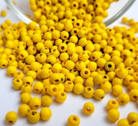 Dřevěné korálky Detoa - žluté - ∅ 4 mm - 10 ks
