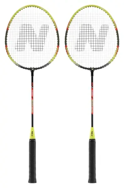 NILS NRZ204-1 / Sada 2 badmintonových raket / ocel + hliník / 66 cm / + pouzdro + 3 péřové letky