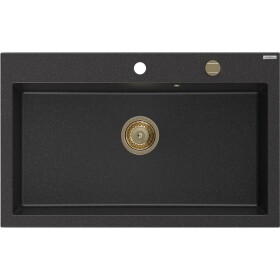 MEXEN/S - Elix granitový dřez 1-miska 800 x 500 mm, černá/stříbrná metalik, sifon zlatá 6527801005-73-G