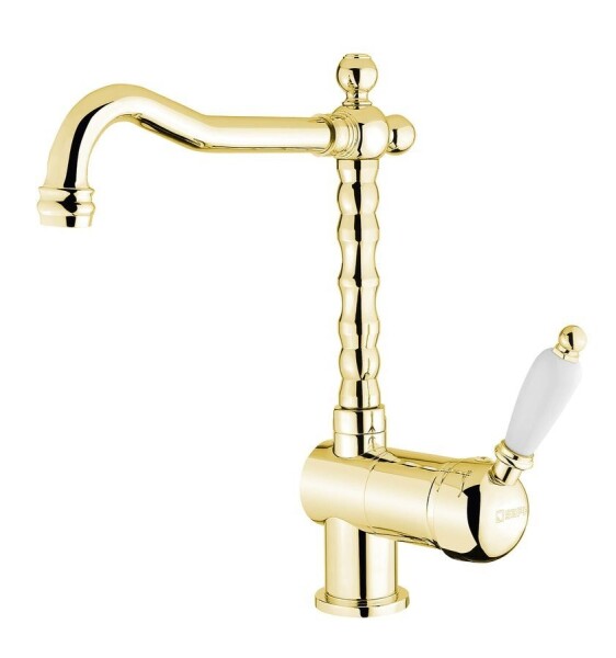 SAPHO - KIRKÉ WHITE stojánková dřezová baterie, bílá páčka, zlato KI14BZ