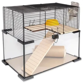 COMFY Klec Vetro Plus Nature černá / 40x25x34,5 cm / vybavená klec / pro křečky, myši a pískomily (855-016456)