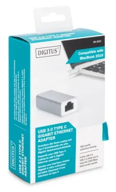 Digitus DN-3024 bílá / Síťový adaptér / USB-C 3.2 Gen 1 / RJ45 Gigabit Ethernet / 10/100/1000 Mbps (DN-3024)