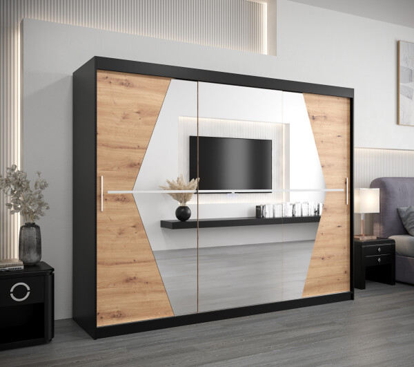 Šatní skříň Abi Bo Barva korpusu: Černá, Rozměry: 250 cm, Dveře: Dub artisan