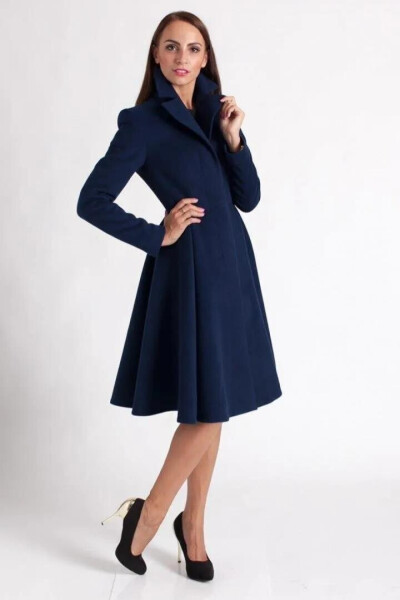 Dámský dlouhý kabát PLA021 - Mattire tmavě modrá 40