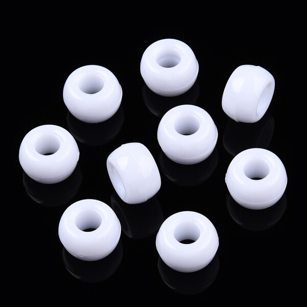 Akrylové korálky - pony beads - bílé - 6 x 9 mm - 10 ks