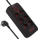 Maclean MCE389 B černá / Prodlužovací přívod / 6x zásuvka / 4x USB-A / 1x USB-C / 2500 W / 1,5 m (MCE389 B)