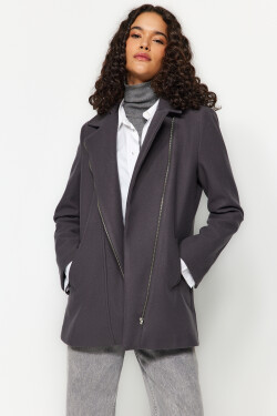 Trendyol šedý zip se zapínáním na zip kapesní kabát