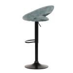 Židle barová, modrá sametová látka, černá podnož